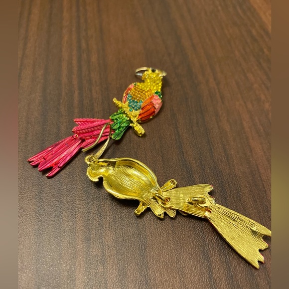 Golden Multicolored Parrots 🦜 on a perch! Earrings - Picture 3 of 6